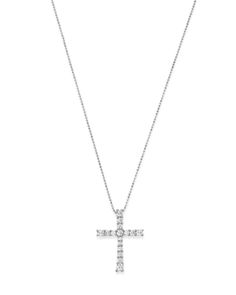 White gold graduated diamond cross pendant with ball chain. Diamond White Crucifix Necklace With Brilliant Cut, Brilliant Cut Round White Gold Cross Necklace, Formal Crucifix Necklace With Brilliant Cut, Formal Brilliant Cut Crucifix Necklace, Diamond Cross Pendants, Diamond Cross, Ball Chain, Cross Pendant, Silver Necklace