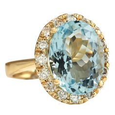 Stamped: 14K Yellow GoldTotal Ring Weight: 6.2 GramsRing Length: N/ARing Width: N/AGemstone Weight: Total Natural Aquamarine Weight is 4.77 Carat (Measures: 13.30x10.03 mm)Color: BlueDiamond Weight: Total Natural Diamond Weight is 0.55 CaratColor: F-G, Clarity: VS2-SI1Face Measures: 16.30x13.75 mmSku: [702651W] Luxury Yellow Gold Halo Ring With Gemstone, Oval Yellow Gold Gemstones With Halo Setting, Luxury Yellow Gold Cluster Ring With Accent Stones, Yellow Gold Topaz Ring With Diamond Halo, Luxury Cluster Ring In Yellow Gold With Accent Stones, Yellow Gold Rings With Blue Topaz And 17 Jewels, Luxury 14k Gold Oval Topaz Ring, Formal Yellow Gold Sapphire Ring With Halo, Formal Yellow Gold Rings With Blue Topaz