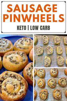 sausage pinwheels with keto i low carb on top and in the middle