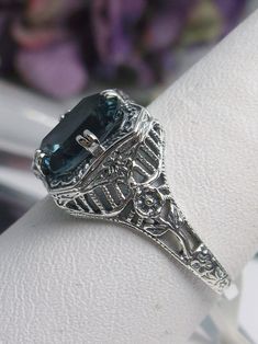 Natural London Blue Topaz Ring, Lovely Rectangle, Victorian Jewelry, Silver Embrace Jewelry Mystic Fire Topaz, Luxury Jewelry Box, Rectangle Design, Edwardian Jewelry, Daisy Design, London Blue Topaz Ring, Gem Ring, Sterling Silver Filigree, Mystic Topaz