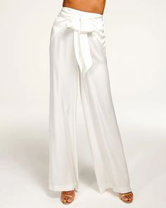 Margo Wide Leg Pant in ivory | Ramy Brook Top Satin, Silky Top, Loose Trousers, Ramy Brook, V Neck Tank Top, Fitted Top, Wide Leg Pant, Maxi Gowns, Shoulder Crop Top