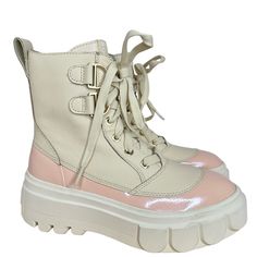 Sorel Caribou X Chelsea Lace Up Platform Boots Pink Cream Size 7 New Msrp $210 Features: -Leather Upper, Waterproof Seam Sealed Construction, Lace Closure, Pull Tab At Back, Cream With Pink Trim -Toe: Round Heel Height: 2" Boot Shaft: 6" -Flaws: Nwob, No Flaws I'm Happy To Answer Your Questions! Size: 7 Msrp $210 Super Fast Shipping: I Ship Next Business Day!