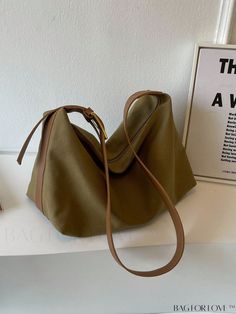 BagForLove - Summer Canvas Shoulder Bag: Stylish Womens Messenger Bag, Summer Shopping, Casual Crossbody Bag, Stylish Shoulder Bag, Word Wrap, Canvas Shoulder Bag, Square Bag, Color Khaki, Canvas Bag