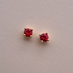 Natural Red Ruby Stud Earrings 2.75mm In 14 Karat Yellow Gold Comes With (2) 4.2mm 14k Yg Push-Back Closures Plus Free Polishing Cloth And Gift Box Note: They Appear Larger In Photos Ruby Stud Earrings, Sensitive Ears Earrings, Ruby Earrings Studs, Red Studs, Oversized Earrings, Ear Earrings, Halo Earrings, Silver Ear Cuff, Nickel Free Earrings