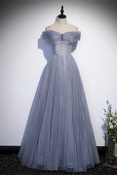 Off the Shoulder Light Blue Tulle Formal Dress – Dressesforparty Blue Glitter Tulle Ball Gown For Prom, Prom Dress Off Shoulder, Tulle Formal Dress, डिजाइनर कपड़े, Tulle Material, Strapless Prom Dresses, Long Blue Dress, Spaghetti Strap Prom Dress, Dress Off Shoulder