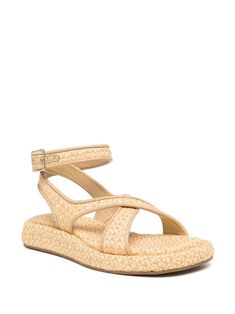 Beige Ankle Strap Wedge Sandals With Buckle, Beige Ankle Strap Wedge Sandals With Buckle Closure, Spring Woven Leather Open Toe Slingback Sandals, Beach Slingback Sandals With Cross Strap And Buckle, Beach Slingback Sandals With Buckle And Cross Strap, Beige Footbed Sandals With Buckle Closure For Spring, Beige Closed Toe Sandals With Woven Leather, Beige Buckle Closure Footbed Sandals For Spring, Beige Closed Toe Woven Leather Sandals