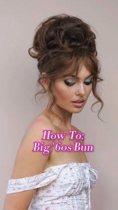 My BIGGEST & BEST Bardot Bun with Faux Bangs! 🎀 Bardot Updo Wedding, Vintage Hairstyles For Long Hair With Bangs, Bardot Bun Tutorial, Curly 60s Hairstyles, 60s Hair Updo Vintage, 1960s Hair Tutorial Long, How To Brigitte Bardot Hair, Chic Bangs Hairstyle, Brigitte Bardot Updo