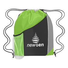 Large Front Pocket, Side Mesh Pocket, Drawstring Closure. Custom Tri-Color Sports Pack in Lime Green | Nylon | Bags | Drawstring Backpacks Sporty Nylon Standard Backpack, Sporty Nylon Backpack, Sporty Nylon Gym Bag, Sporty Nylon Gym Backpack, Sporty Breathable Nylon Gym Bag, Sporty Nylon Gym Bag With Breathable Material, Nylon Gym Bag For Sports, Nylon Casual Gym Bag For Sports, Nylon School Backpack With Functional Drawstring