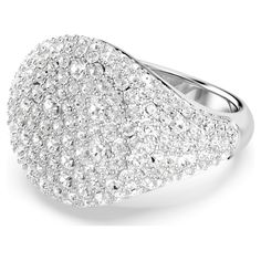 With its constellation of crystals, this scintillating motif ring will light up any outfit. The rhodium-plated band features a bold dome that is adorned with a snow pavé of clear round crystals in different sizes. The cluster effect is hypnotic and vibrant, giving you a statement ring of spellbinding style. Luxury Sparkling Crystal Rings, Sparkling Crystal Diamond Ring In White Gold, Sparkling White Gold Diamond Ring With Crystal, Sparkling White Gold Crystal Ring, White Sparkling Crystal Ring, Sparkling White Crystal Ring, White Crystal Diamond Ring With Sparkling Stones, White Gold Crystal Ring, White Sparkling Crystal Diamond Ring