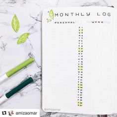 an open planner with the words,'month log personal work'written on it