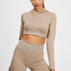 Top Size: 2xs, Brand New Without Tags Bottom Size: Xs, Brand New With Tags Color: Tan Top Product Link: Https://Www.Asos.Com/Adidas-Performance/Adidas-Training-Hyperglam-Cropped-Cut-Out-Long-Sleeve-Top-In-Brown/Prd/201050685 Adidas Fitted Long Sleeve Activewear, Beige Fitted Activewear For Spring, Adidas Fitted Activewear For Spring, Fitted Sporty Beige Top, Adidas Long Sleeve Workout Top, Adidas Stretch Long Sleeve Tops, Fitted Beige Workout Top, Adidas Training, Tan Top