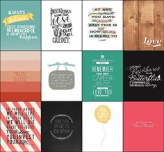 a collage of cards with quotes and sayings on the front, in different colors