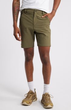 Crafted for the active adventurer, these smooth shorts feature plenty of stretch to withstand the rigors of hiking and climbing. Zip fly with button closure Front zip pockets 53% recycled polyamide, 36% polyamide, 11% elastane Machine wash, line dry Imported Bottoms With Built-in Shorts For Outdoor Activities, Stretch Khaki Shorts For Outdoor, Functional Khaki Bottoms For Hiking, Stretch Casual Hiking Shorts, Functional Shorts With Pockets In Recycled Polyester, Functional Recycled Polyester Shorts With Pockets, Outdoor Shorts With Pockets In Recycled Polyester, Recycled Polyester Shorts With Pockets For Outdoor Activities, Stretch Recycled Polyester Shorts For Outdoor Activities