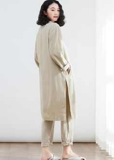 Linen Coat Long Linen Coat Linen Long Cardigan Jacket Women - Etsy Mexico Beige Linen Outerwear For Work, Neutral Linen Outerwear For Work, Cream Linen Outerwear For Work, Elegant Oversized Linen Outerwear, Flax Linen Long Sleeve Outerwear, Cream Linen Long Sleeve Outerwear, Neutral Linen Long Sleeve Outerwear, Beige Linen Outerwear For Daywear, Relaxed Fit Long Linen Outerwear