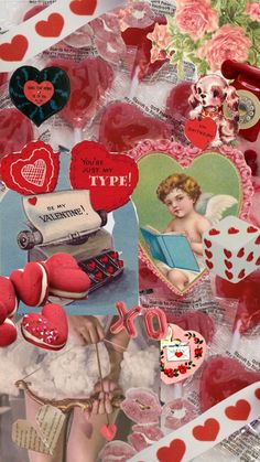 altered collage with hearts, pictures and other things to make it look like valentine's day