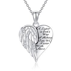 PRICES MAY VARY. 💖♥ Design : Angel wing jewelry has gained popularity for it's beautiful symbolic meaning of love,spirituality and protection.Wear this heart sister wings pendant as a reminder of someone you love is your guardian angel,or as a gift to a special friend or sister. 💖♥ Material :100% 925 sterling silver sister necklace from sister, unique,classic.Decoration some cubic zirconia,unique, fashion, elegant.Lead-Free & Nickel-Free, Hypoallergenic and Safety for sensitive skins. 💖♥ Size Wing-shaped Necklace For Valentine's Day Gift, Valentine's Day Gift Jewelry Wing-shaped, Wing-shaped Jewelry For Valentine's Day Gift, Valentine's Day Wing-shaped Jewelry Gift, Heart-shaped Angel Wings Jewelry Gift, Personalized Spiritual Charm Necklace With Heart Pendant, Valentine's Day Angel Wings Jewelry Gift, Angel Wings Heart Pendant Jewelry For Gifts, Spiritual Jewelry For Personalized Valentine's Day Gift