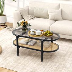 a living room scene with focus on the coffee table