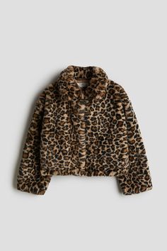 Jacket in soft  fluffy fabric. Collar  concealed snap fasteners at front  long sleeves  and a straight-cut hem. Lined. Fluffy Fabric, Fluffy Jacket, Snap Fasteners, Girls Jacket, Straight Cut, Size 16, Leopard Print, H&m, Long Sleeves