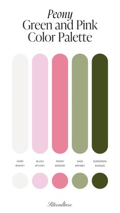 the different shades of green and pink color palettes in various colors, from dark to light