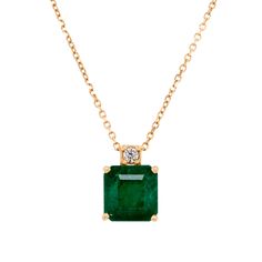 A-Pendent-P2M008-YG-1 Square Stone, Emerald Pendant, Emerald Jewelry, Square Cut, Emerald Gemstone, Pendant Set, Round Cut Diamond, Metal Color, Diamond Gemstone