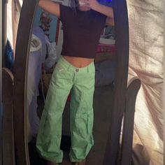 Super Cute And Fun Pants! Love The Fit Of These Just Haven’t Been Able To Wear Them :( Brand New Without Tags. Long But I Believe You Can Adjust It On The Bottom! Green Baggy Y2k Cargo Pants, Green Y2k Style Baggy Cargo Pants, Green Baggy Y2k Bottoms, Baggy Green Y2k Bottoms, Green Baggy Y2k Style Bottoms, Green Y2k Cargo Pants For Streetwear, Y2k Green Cargo Pants For Streetwear, Y2k Style Green Cargo Pants For Streetwear, Trendy Green Cargo Parachute Pants