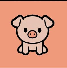 a small pig sitting in front of an orange background