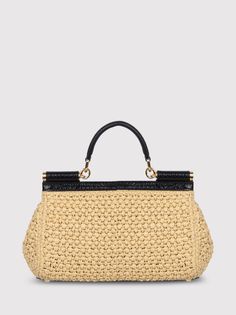 Elongated raffia crochet Sicily handbag by DOLCE & GABBANAFront flap with hidden double magnetic fasteningBranded tag featuring two metal plated finishesTop handle and adjustable, detachable strap in python skinFabric lining and flat pocketMetal feet studs on the baseComposition: Outer: 70% Viscose, 30% Python Molurus. Lining: 80% Calf Leather, 15% Cotton, 5% Acrylic Raffia Crochet, Feminine Chic, Marine Serre, Gorgeous Bags, Sneaker Wedge, Sicily, Manolo Blahnik, Luxury Shoes, Luxury Boutique