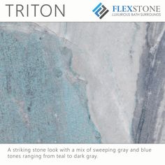 an advertisement for triton marbles featuring blue and gray colors on the wall, with text that reads