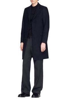 Sandro men's coat Wool coat Tailored collar Fastened with three buttons Side pockets with flap Internal pockets Vent at the back Fitted cut The model is 6'3 tall and wears a size M Classic Outerwear With Concealed Placket And Straight Hem, Classic Outerwear With Straight Hem And Concealed Placket, Classic Long Gabardine Pea Coat, Formal Winter Gabardine Outerwear, Formal Winter Wool Coat With Welt Pockets, Formal Wool Coat With Welt Pockets For Winter, Tailored Long Wool Coat With Pockets, Designer Wool Coat With Concealed Placket And Lapel Collar, Designer Wool Coat With Lapel Collar And Concealed Placket