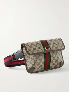 Gucci's 'Ophidia' belt bag has been crafted in Italy from monogrammed coated-canvas in classic shades of brown. Detailed with a gold emblem, it's trimmed with durable full-grain leather and signature striped webbing. Brown Leather Gucci Belt Bag, Gucci Brown Leather Belt Bag, Gucci Leather Belt Bag With Removable Pouch, Rectangular Leather Gucci Belt Bag, Luxury Coated Canvas Belt Bag For Everyday, Gucci Belt Bag With Removable Pouch For Travel, Gucci Rectangular Bag With Logo Strap, Gucci Leather Shoulder Bag With Logo Strap, Luxury Belt Bag With Removable Pouch In Coated Canvas