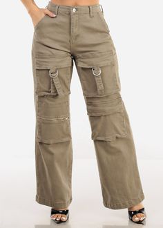 Super High Waist Straight Wide Leg Cargo Jeans Light Olive High Waist Cargo Jeans For Fall, High Waist Fall Cargo Jeans, Khaki Jeans With Pockets For Spring, Spring Khaki Jeans With Hip Pockets, Spring Khaki Jeans With Pockets, High-rise Khaki Cargo Jeans, High Rise Khaki Cargo Jeans, Khaki High Rise Utility Cargo Jeans, Khaki High Waist Cargo Jeans