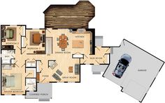 the floor plan for a house with two car garages