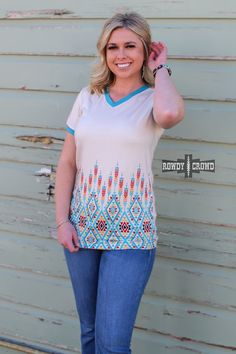 Get ready to fall in love with our Tupelo Tee! Featuring a cute aztec print and a comfortable v-neck, this tee is not only stylish but also true to size. Perfect for any occasion, you'll want to wear it every day. Don't miss out on this must-have wardrobe staple! 95% Polyester & 5% Spandex Sizing chart is in the Pictures Bohemian Cotton V-neck T-shirt, Bohemian V-neck Tops With Graphic Print, Bohemian Multicolor V-neck T-shirt, White Bohemian V-neck T-shirt, Fly Outfit, Wild Rag, Aztec Print, Wholesale Clothing, Sizing Chart