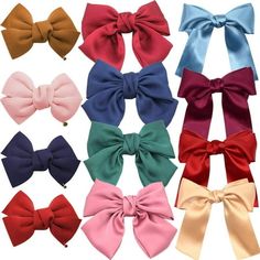 Product Description A variety of different colors of bow hair barrettes, you can choose according to your clothing. Each bow hairpin has its own characteristics. Because of different materials. They will make you the most elegant protagonist at parties, weddings, banquets, etc. The large satin silk hair bows Color: pink, red, green, navy 4 different colors. Material: silk Size: about 9* 17 cm (3.54 * 6.67 inches) high * wide. (Manual measurement, the data has a little deviation.) Features: The o Black Hair Bows, Blue Black Hair, Big Hair Bows, Satin Ribbon Bow, Butterfly Hair Clip, French Hair, Ribbon Hair Bows, Silk Hair, French Barrette