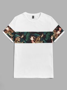 Multicolor Casual Collar Short Sleeve Fabric Tropical  Embellished Slight Stretch Summer Men Tops Full Sleeve Tshirt For Men, Masculine Clothing, Shein Men, Full Sleeve Tshirt, Trendy Shirt Designs, Color Block Tee, Tee Shirt Designs, Fashion Inspiration Design