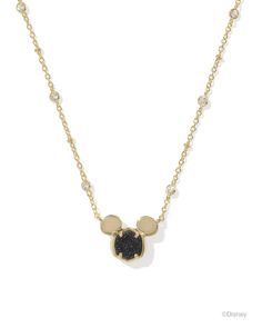 Experience the feeling of everyday magic with the Disney | Kendra Scott Gold Mickey Mouse Short Pendant Necklace in Black Drusy. A signature KS pendant topped with Disney Mickey Mouse ears gets an extra dose of dazzle with a crystal-studded satellite chain. Timeless, iconic, and full of joy, this precious pendant will sprinkle a bit of extraordinary into your everyday looks. Metal 14k Yellow Gold Over Brass Material Black Drusy Closure Lobster Clasp W/ Single Adjustable Slider Bead Size 14"Chain Kendra Scott Disney, Gold Mickey Mouse, Mickey Mouse Necklace, Short Pendant Necklace, Everyday Magic, Mickey Mouse Shorts, Engagement Rings Sale, Bar Jewelry, Mickey Mouse Ears