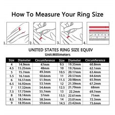 how to measure your ring size for different sizes and widths, with the measurements shown below