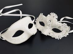 "It may not be your wedding day yet, or maybe it is, but show up as a couple with the all-white silver masks that would go great with any type of formal wear" White Adjustable Costume Accessories For Party, Elegant White Masquerade Mask For Weddings, Elegant White Wedding Masquerade Mask, Silver Masquerade Mask For Wedding And Mardi Gras, White Masquerade Mask For Mardi Gras Gift, White Party Mask Costume Accessory, White Masquerade Mask For Halloween Costume, White Masquerade Mask For Mardi Gras, White Halloween Masquerade Mask