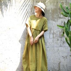 simplelinenlife-Linen-casual-summer-long-women-dresses Plain Linen Summer Dress, Casual Khaki Linen Dress, Bohemian Solid Color Linen Dress For Summer, Casual Plain Linen Summer Dress, Summer Bohemian Solid Color Linen Dress, Bohemian Solid Color Linen Summer Dress, Casual Solid Color Maxi Dress With Relaxed Fit, Summer Bohemian Linen Dress, Casual Spring Khaki Maxi Dress