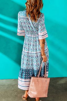 Boho Style Print Button Down Maxi Dress Casual Chic Classy, Button Down Maxi Dress, Button Up Maxi Dress, Bohemian Style Clothing, Bohemian Style Dresses, Bohemian Maxi, Mid Length Sleeves, Bohemian Maxi Dress, Boho Print