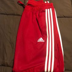 Never Worn - Adidas Sweatpants Brand New But No Tags. Size L Sporty Red Pants With Side Stripes, Red Sporty Trousers, Adidas Red Casual Bottoms, Red Adidas Athleisure Pants, Red Casual Adidas Bottoms, Red Cotton Sports Pants, Adidas Sporty Red Bottoms, Red Sportswear Pants With Pockets, Adidas Red Cotton Pants