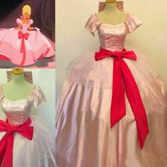 two pictures of dresses with bows on them, one in pink and the other in white