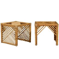 two small tables made out of bamboo sticks