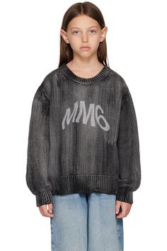 Kids Gray Distressed Sweater by MM6 Maison Margiela | SSENSE Casual Washed Black Sweater With Ribbed Cuffs, Washed Black Sweater For Fall Streetwear, Casual Washed Black Winter Sweater, Casual Washed Black Sweater For Winter, Cotton Sweater In Washed Black For Streetwear, Washed Black Cotton Sweater For Streetwear, Washed Black Long Sleeve Winter Sweater, Washed Black Long Sleeve Sweater For Winter, Long Sleeve Washed Black Sweater With Ribbed Cuffs