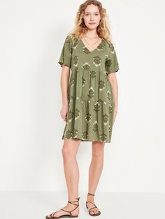 V-Neck Mini Swing Dress | Old Navy Betty Dress, Old Navy Women, Petite Dresses, Navy Floral, Flutter Sleeves, Petite Size, Swing Dress, Deep V Neck, Flutter Sleeve