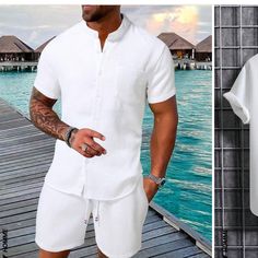 Button Down Shirt And Shorts Set Perfect For Vacation, The Beach/Board Walk Or Just Looking Good On A Nice Day Casual Short Tops With Buttons, Casual Tops With Buttons Short, Button Down Shirt And Shorts, Board Walk, White Button Up Shirt, Shirt And Shorts Set, Shirt And Shorts, White Button Up, Shorts Set