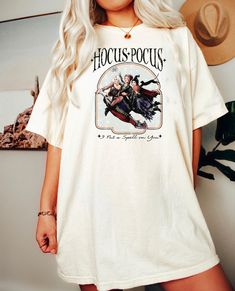 Hocus Pocus I Put a Spell on You Shirt Oversized Pre-shrunk Crew Neck Shirt, Oversized Pre-shrunk Graphic Tee Shirt, Oversized Short Sleeve Graphic Tee, Oversized Graphic Tee Shirt, Oversized Short Sleeve Halloween Tops, Fall Oversized Graphic Tee, Oversized Graphic Tee With Sublimation Print, Oversized Graphic Print Shirt For Fall, Oversized Halloween T-shirt With Letter Print