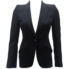 Navy structured "Airplane" blazer by Alexander McQueen with flap pockets and single button closure. Size 40. New with original tags attached.