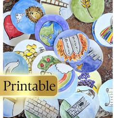 the words printable are surrounded by pictures of different types of things on paper plates