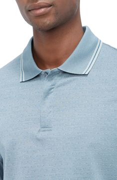 A staple for smart-casual looks, this polo is made from supersoft mercerized cotton with elevated details like a jacquard pattern and a bird's-eye-knit collar. 28 1/2" length Hidden-button placket Spread collar Long sleeves 100% cotton Machine wash, dry flat Imported Casual Jacquard Knit Polo Shirt, Classic Jacquard Knit Polo Collar Top, Cotton Jacquard Knit Collared Polo Shirt, Elegant Cotton Polo Shirt For Spring, Elegant Spring Cotton Polo Shirt, Classic Cotton Jacquard Knit Tops, Sage Blue, Jacquard Pattern, Long Sleeve Polo